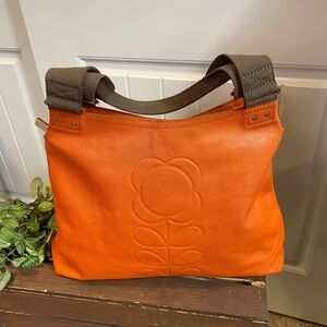 Orla Kiely Stem Orange Zipper Shoulder Bag